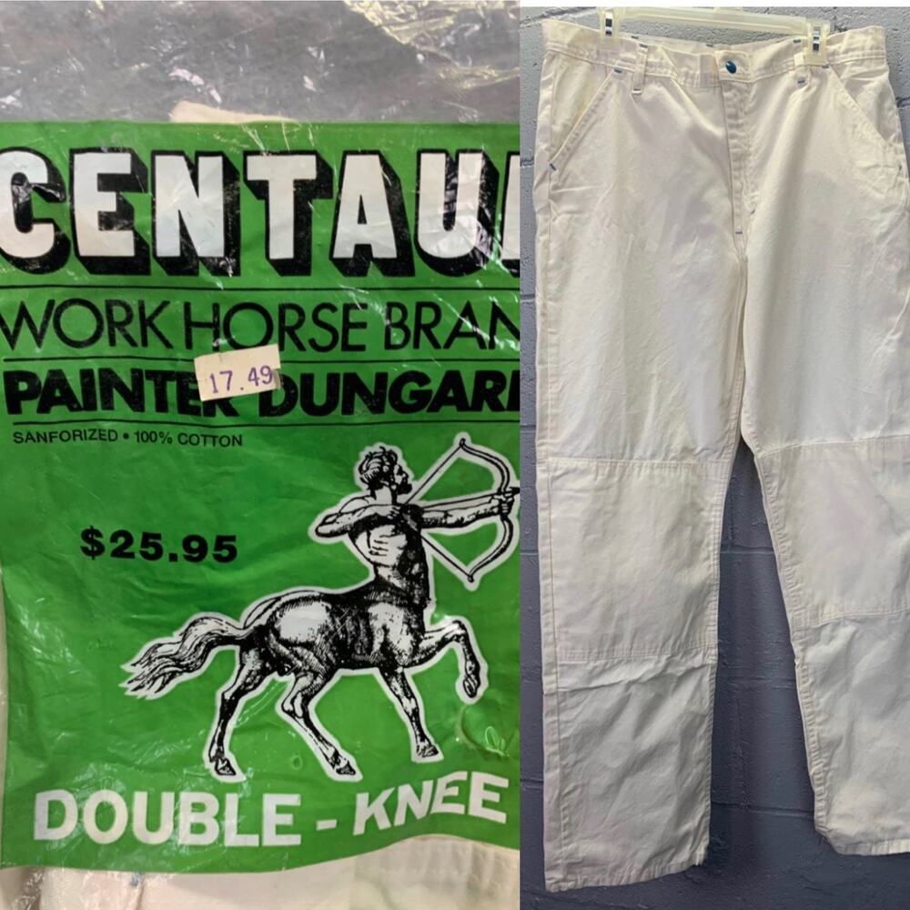Vtg 70s Deadstock Centaur High Waist Double Knee Carpenter Painter Jeans White